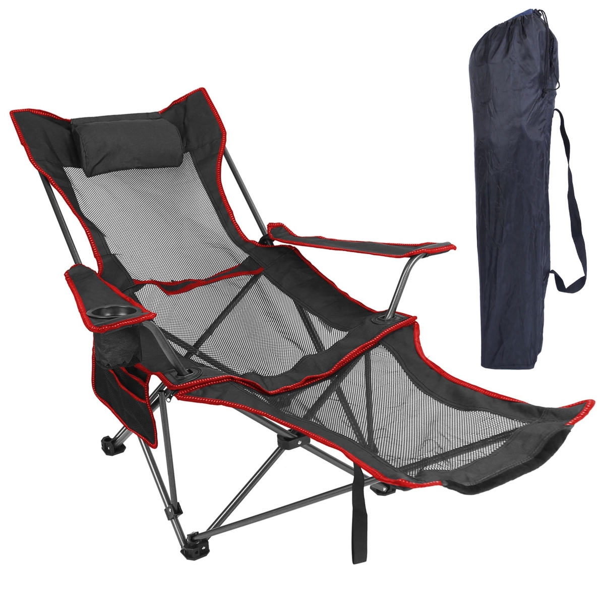 FFF-Black-GPCT4105 Foldable Camping Chair, 330 lbs Load Heavy Duty Steel - Black - One Size