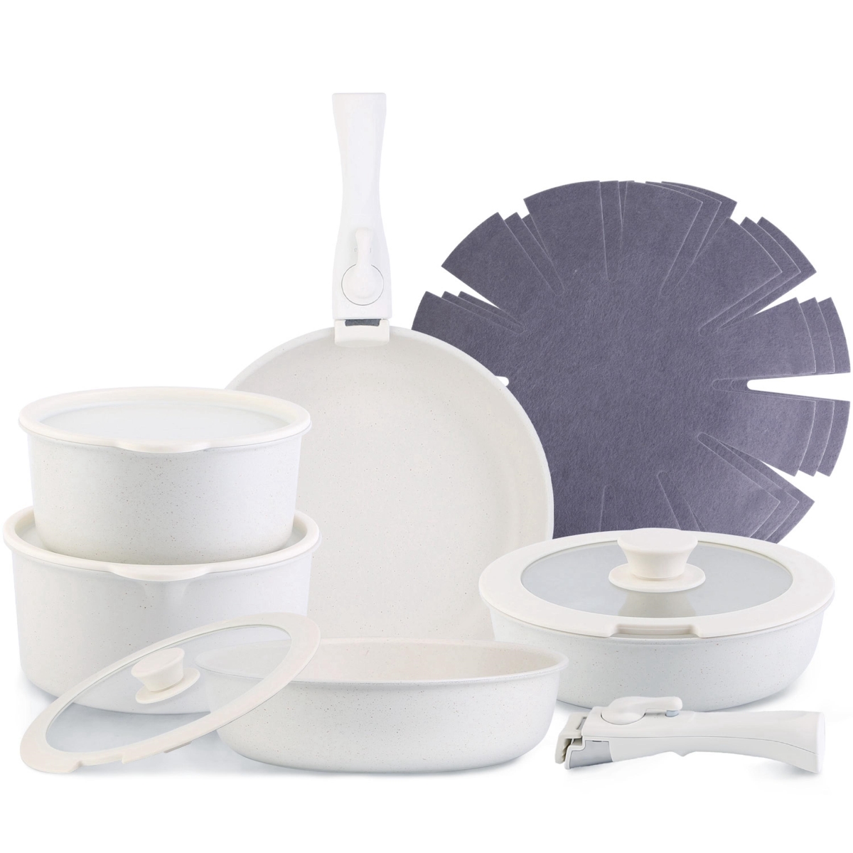 Picture of Fresh Fab Finds FFF-GPCT4934 Nonstick Cookware Set, Induction Kitchen Pots & Pans Set - White - One Size - 17 Piece