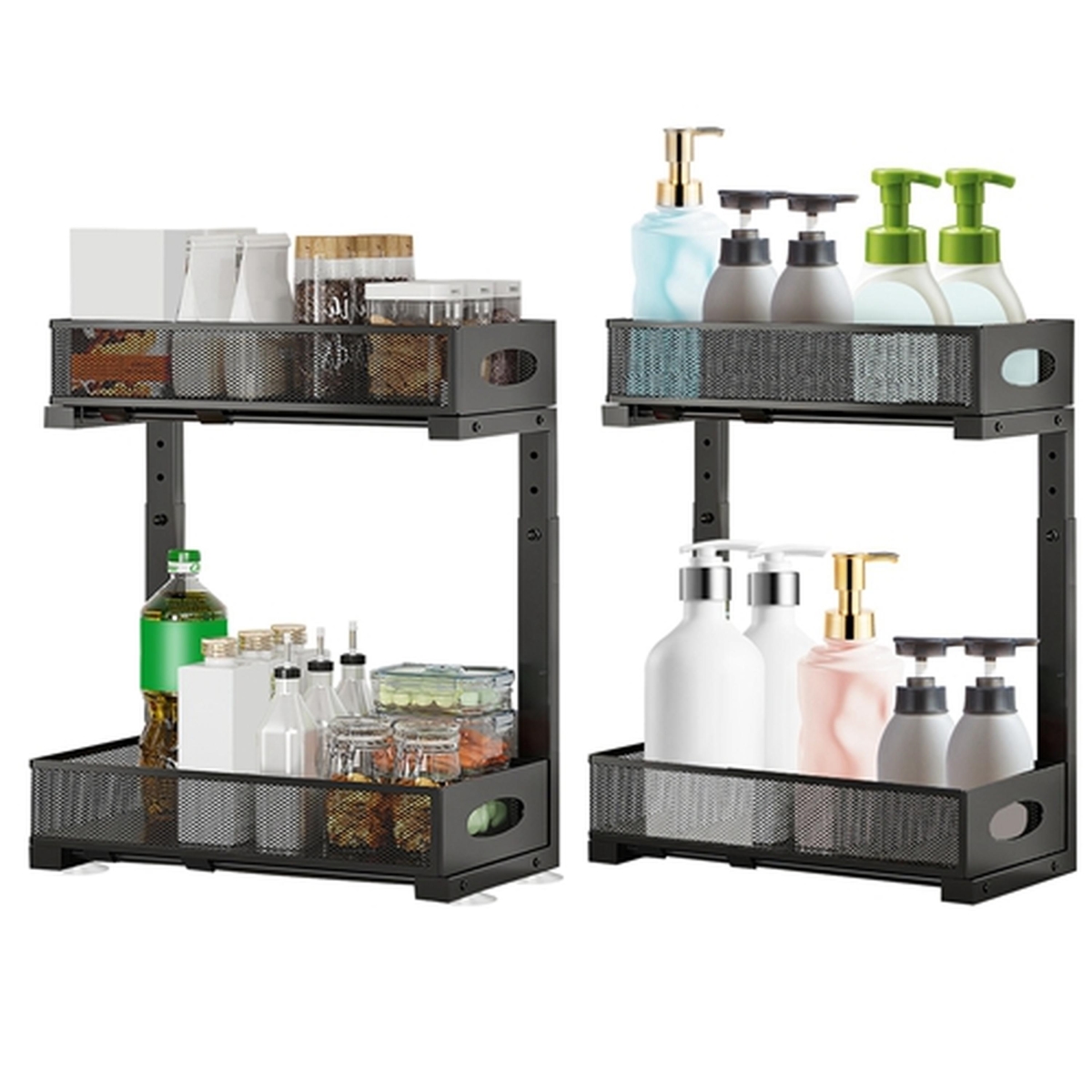 Picture of Fresh Fab Finds FFF-Black-GPCT4883 Under Sink Organizer, 2 Tier Pull Out Cabinet Baskets with 5 Adjustable Height Mesh Baskets for Home Kitchen - Black - One Size - 2 Piece