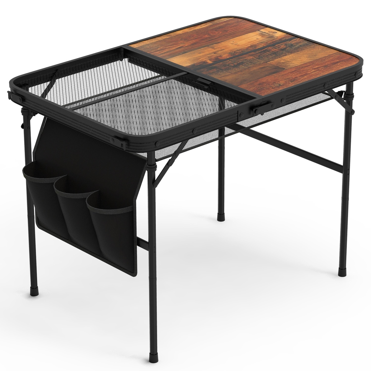 FFF-GPCT5189 35.43 x 23.62 x 26 in. Foldable Camping Table, Aluminum BBQ Table, Adjustable - Black