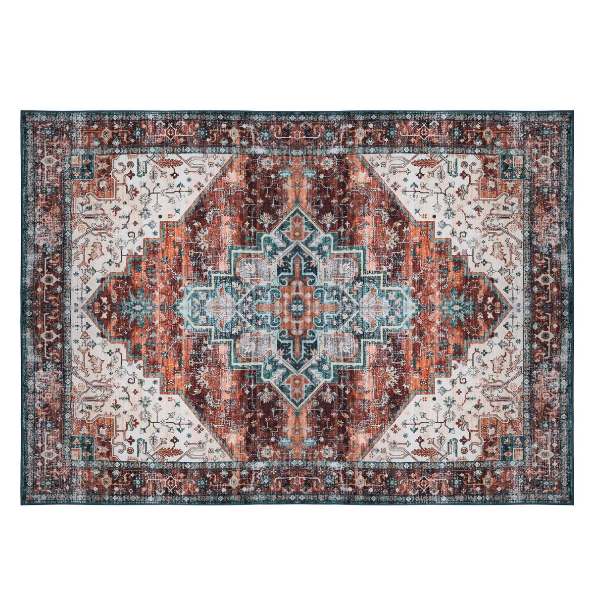 FFF-6-9FT-Type3-GPCT5066 6 x 9 ft. Modern Non-Slip Boho Low Pile Rectangular Vintage Area Rug, Multi Color