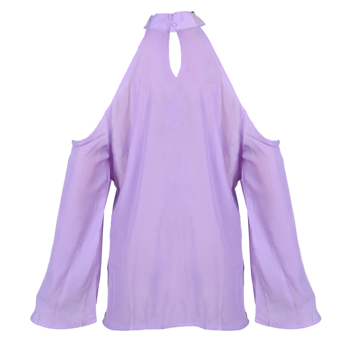 FFF-L-Purple-GPCT1647 Off Shoulder V-Neck Long Sleeve Solid T-Shirt for Women, Purple - Large