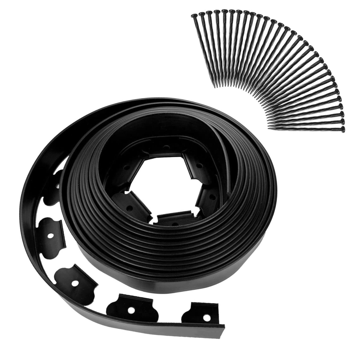 FFF-GPCT4238 32.8 ft. No-dig Landscape Plastic Garden Border Edging Kit with 30 Stakes, Black - One Size