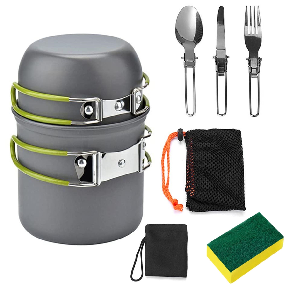 Picture of Fresh Fab Finds FFF-GPCT3393 Camping Cooking Ware Set, Camping Stove Cookware Set Aluminum Pot Foldable Knife Fork Spoon Set for Hiking Picnic Outdoor - Gray - One Size - 8 Piece