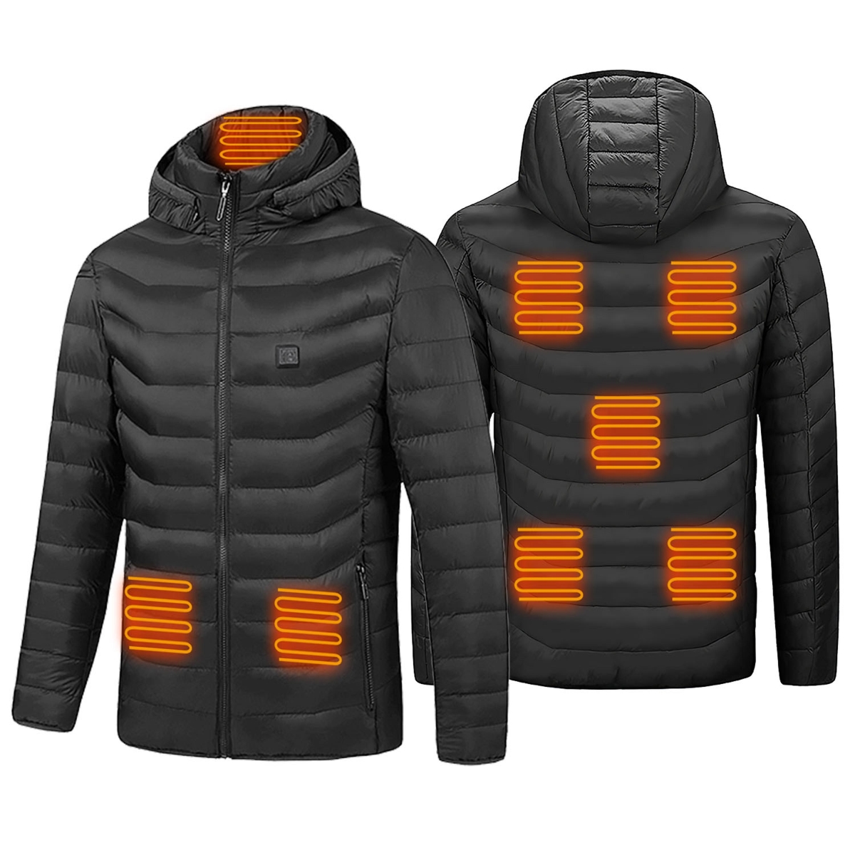 FFF-S-GPCT3897 Electric Heating Coat Lightweight Winter Hooded Jacket with 3-Level Modes, Black - Small