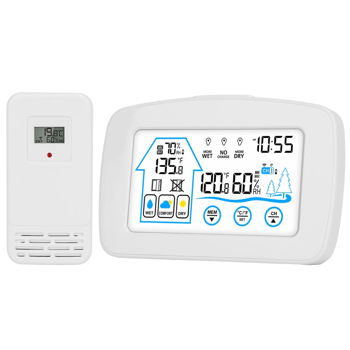 FFF-White-GPCT4739 Wireless Weather Station with Clock, 196 ft. Range - White - One Size
