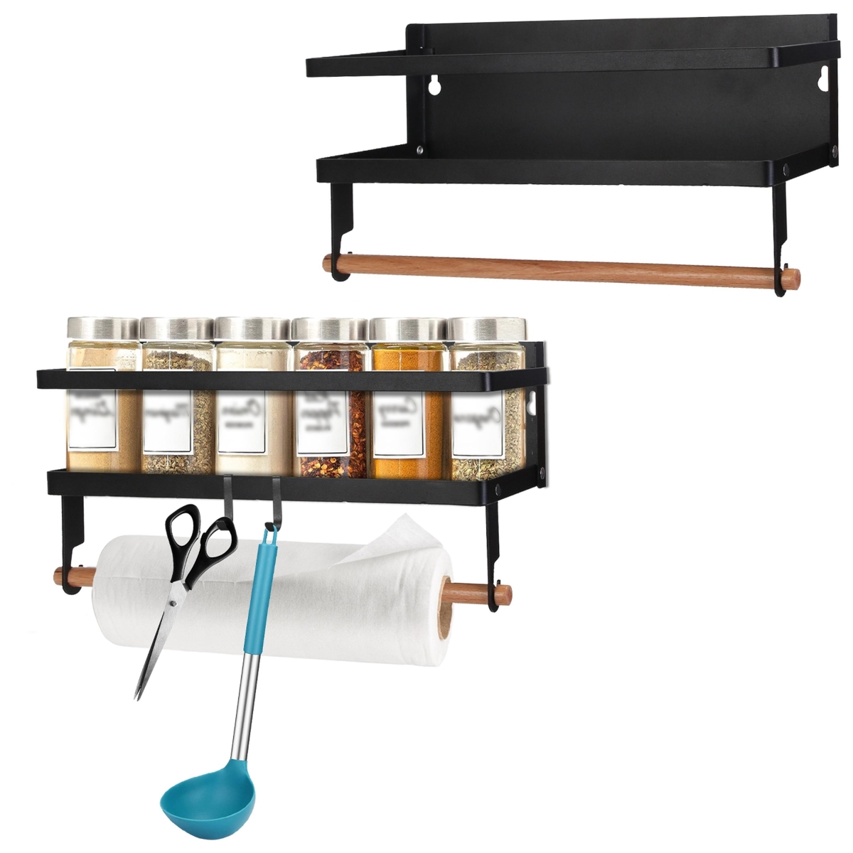 Picture of Fresh Fab Finds FFF-GPCT4859 Magnetic Spice Racks for Refrigerator with Paper Towel Holder - Black - One Size - 2 Piece