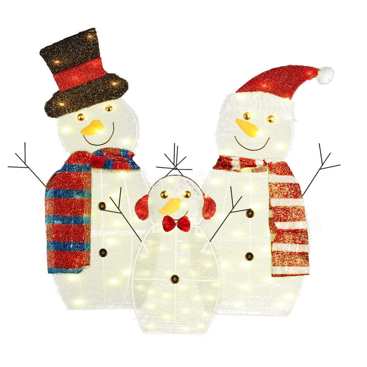 FFF-BatteryBox-GPCT5162 2D Christmas Snowman Yard Decoration LED Warm Yellow Lights with 8 Modes for Outdoor, Multi Color - 3 Piece