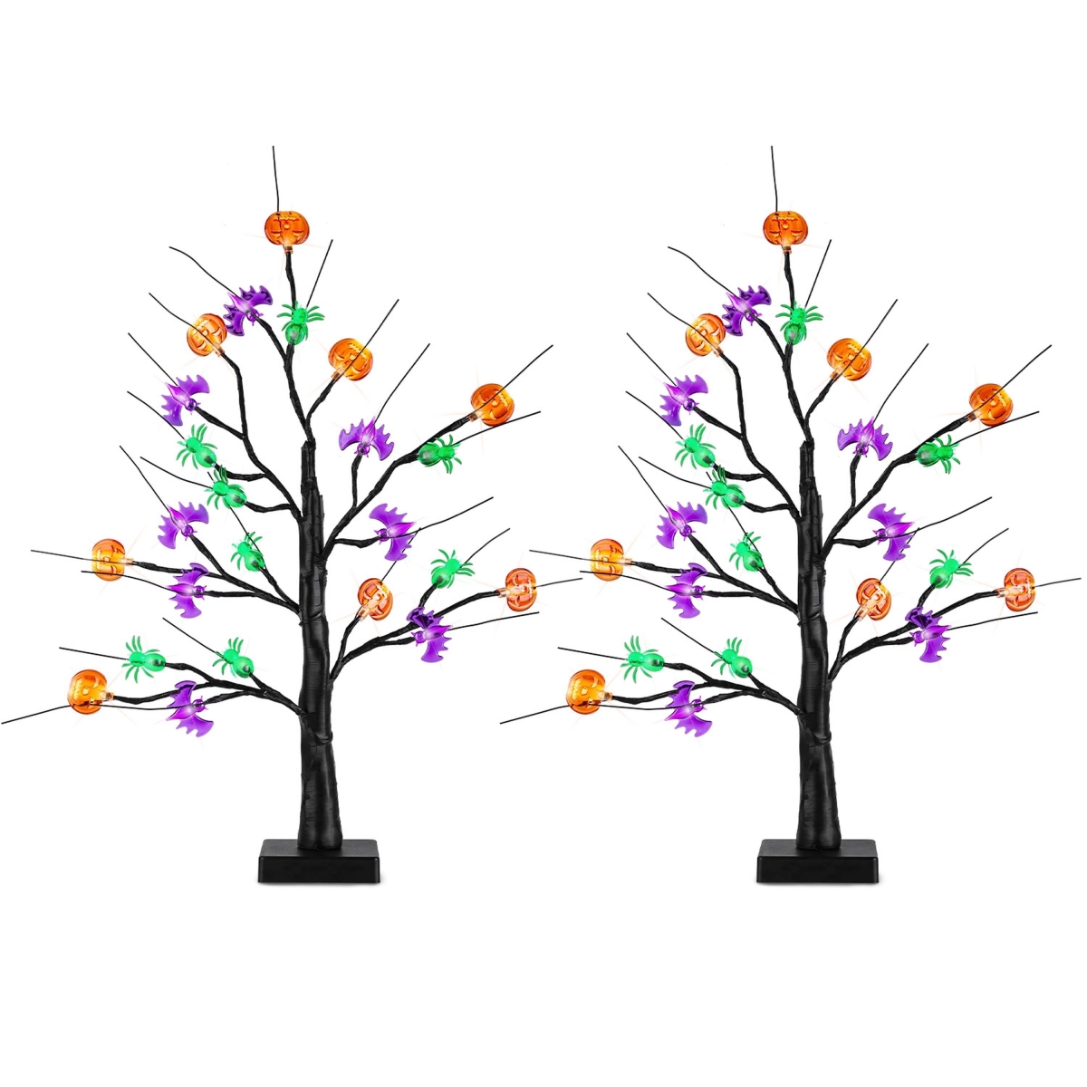 FFF-GPCT5079 Lighted Halloween Trees, Black Trees with Timer & Adjustable Twigs - Multi Color - Pack of 2