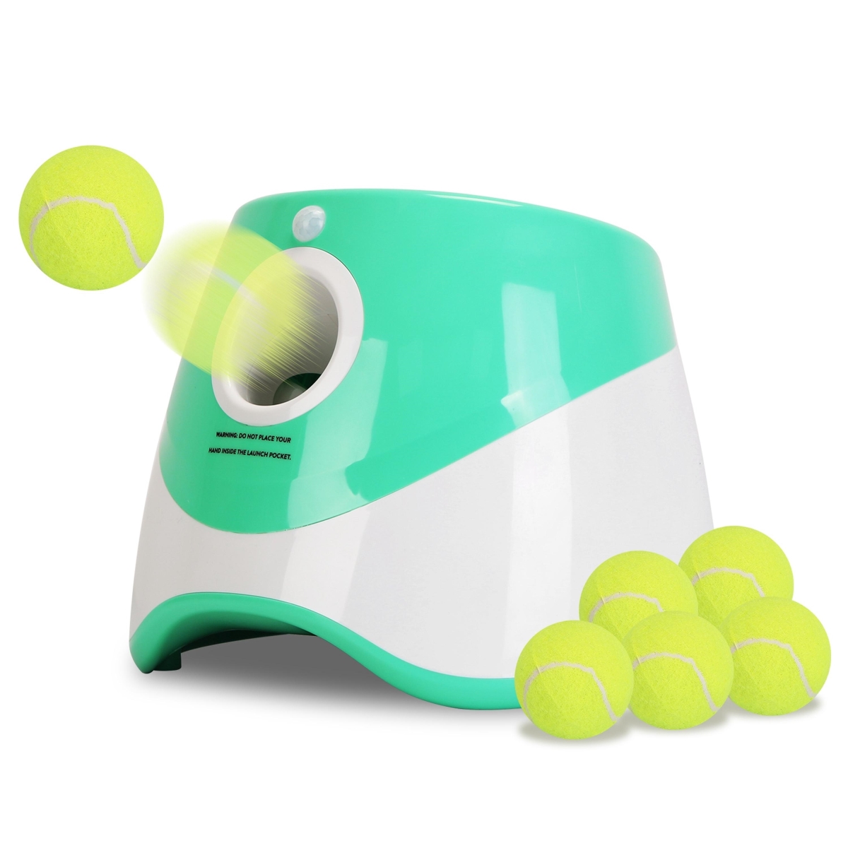 FFF-Green-GPCT4735 Automatic Dog Ball Launcher, Interactive Fetch, 6 Balls, Adjustable Distance for Small & Medium Dogs - Green