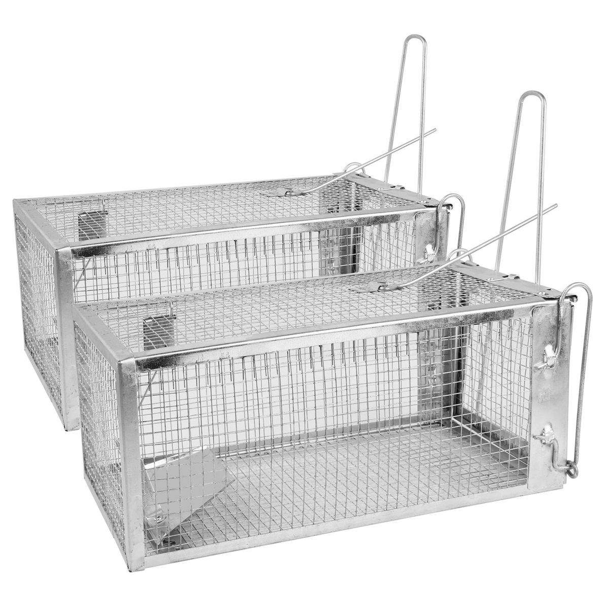 FFF2PcsGPCT1086 Rat Trap Cage44 Humane44 Reusable44 Galvanized Iron44 Live Catch  Silver  Pack of 2