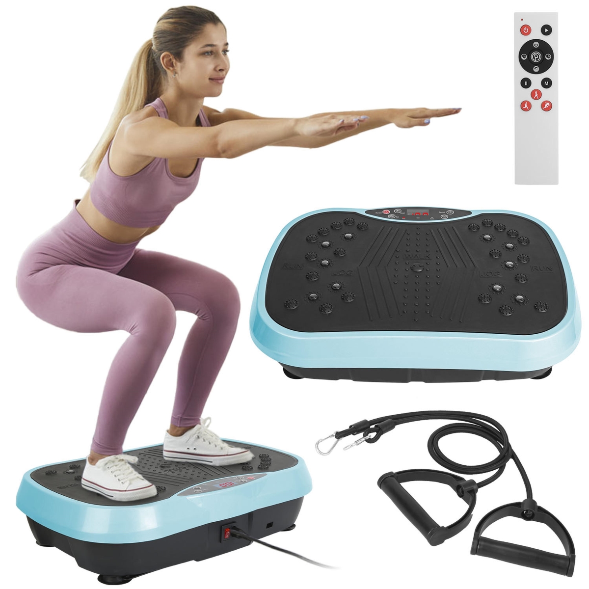FFF-Blue-GPCT5092 Vibration Exercise Machine, Resistance Bands, Remote, Whole-Body Workout - Blue