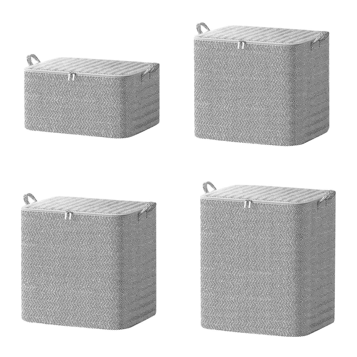 FFF-GPCT4515 30L, 110L & 150L Dustproof Lid Zipper Foldable Non Woven Storage Bags with 2 Handles, Gray - One Size - Pack of 4