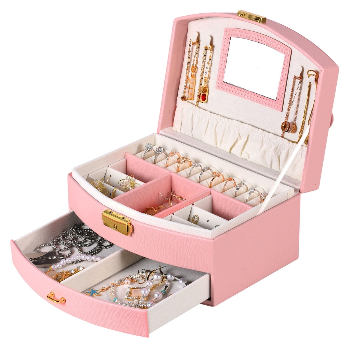 FFF-Pink-GPCT4937 2-Layer Jewelry Box for Women, Pink - One Size