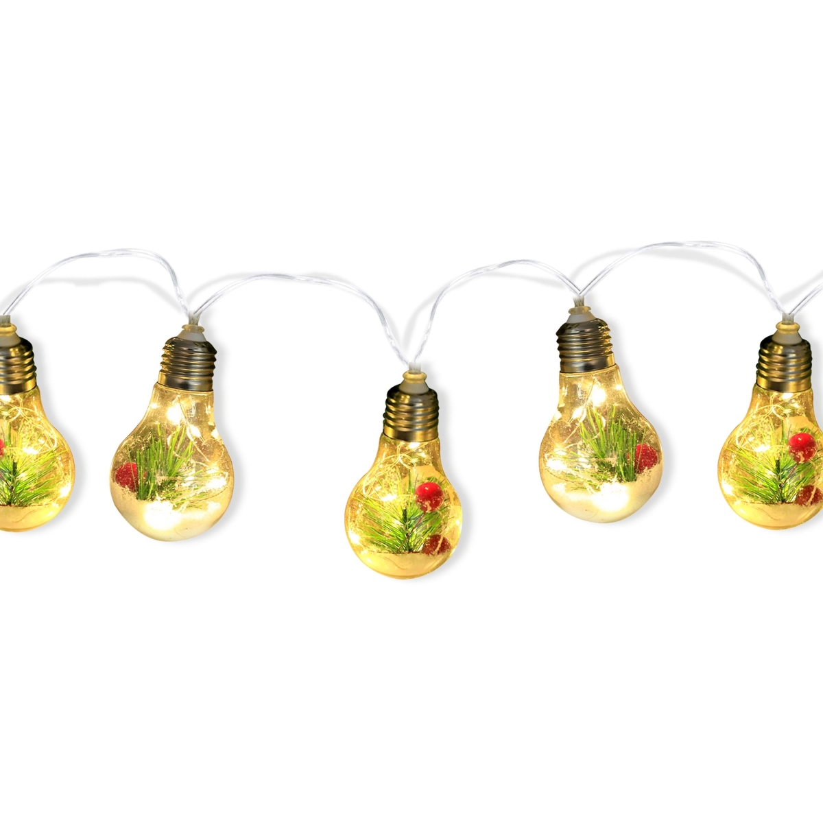 FFF-GPCT5102 13.78 ft. Christmas Snow Globe String Light, 10 LED Bulbs, Battery Powered with Pine Needles - Yellow