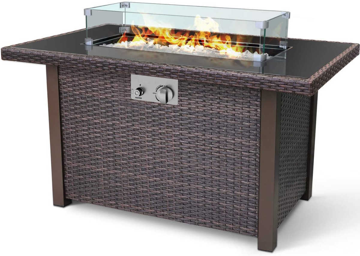 Wicker-Woven Gas Fire Pit Table 44in