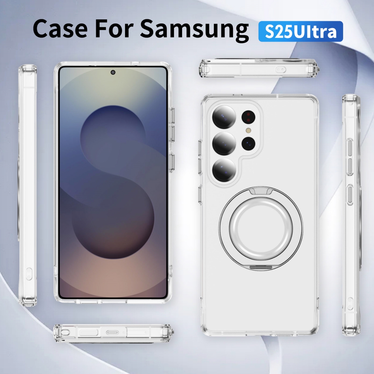 Alpha Digital Magnetic Ring Stand Shockproof Case Compatible with Samsung Galaxy S25 Ultra - Clear