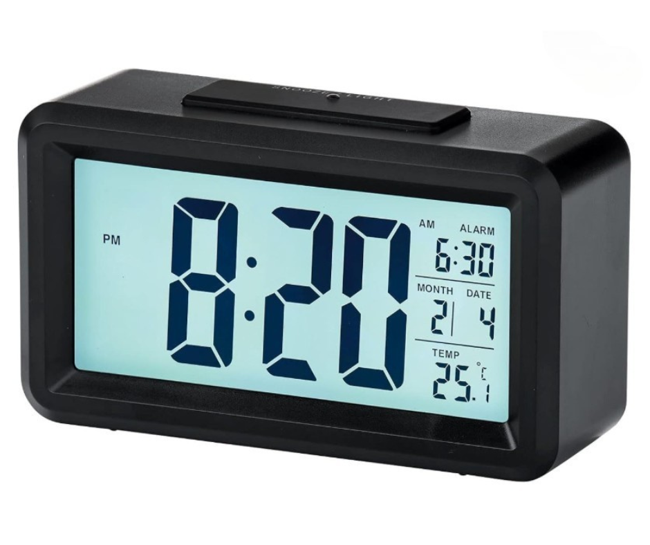 1.5 in. LCD Number Alarm Clock with Light Sensor, Black