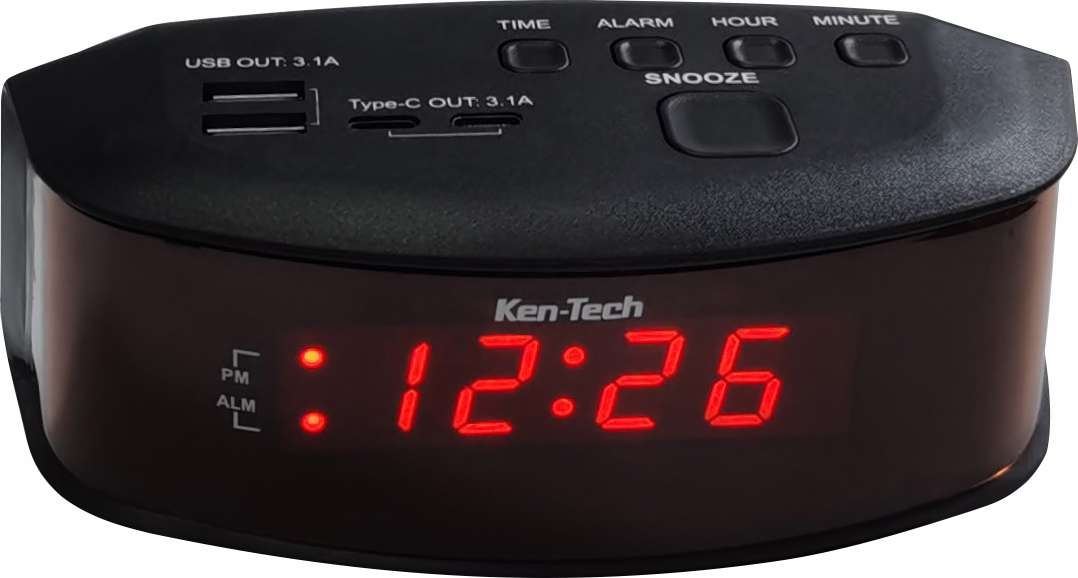 LED Alarm Clock with 2 USB-A Ports and 2 USB-C Ports