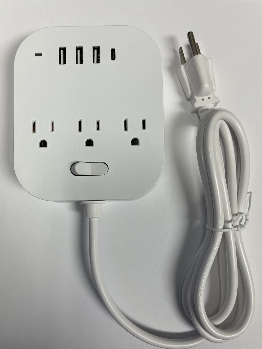 Surge Protector with Three 110 Volt Outlets, One USB-C Charging Port and Three USB Charging Ports