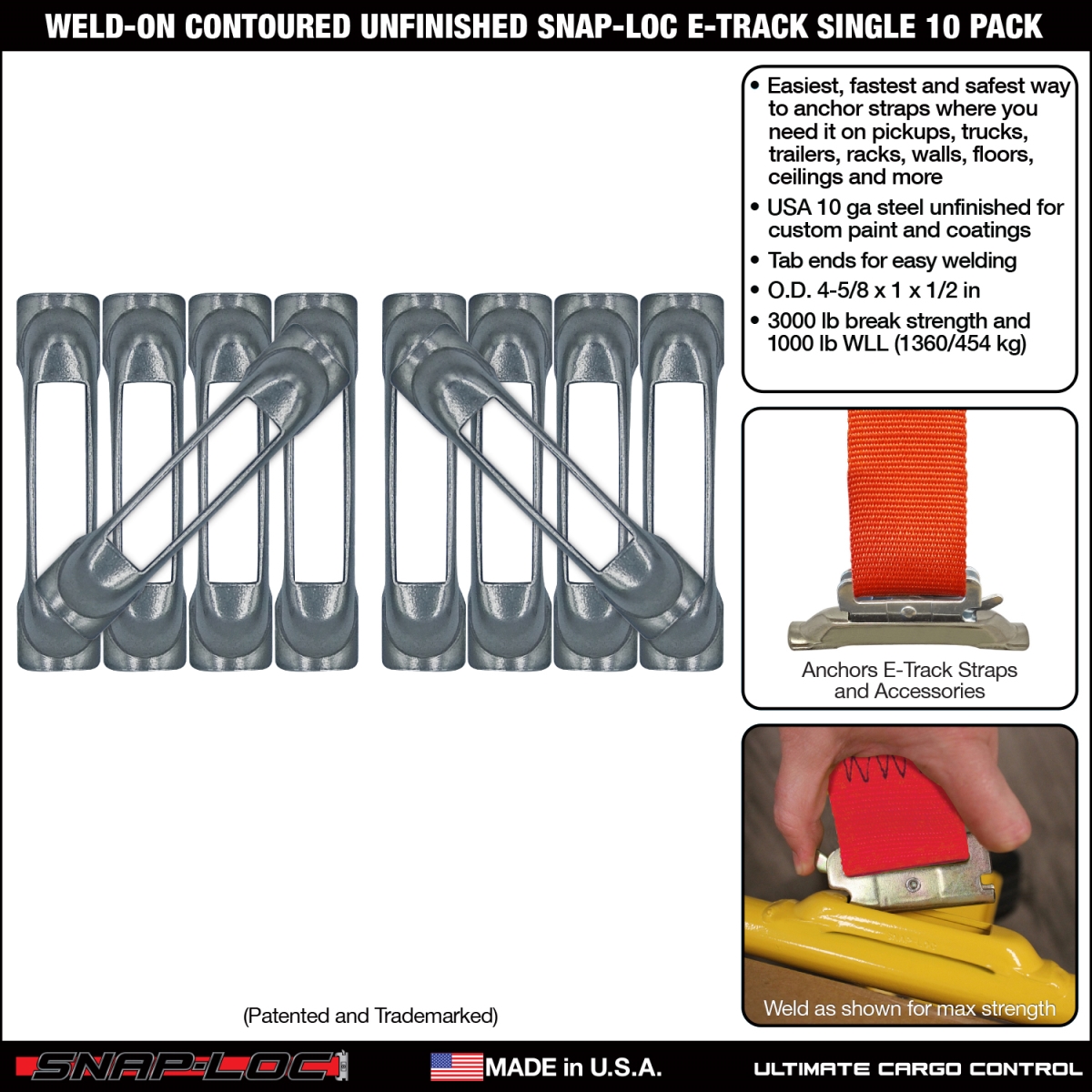 SLSWCU10 Weld-on Contoured Unfinished Steel E-Track Single Strap Anchor - Pack of 10