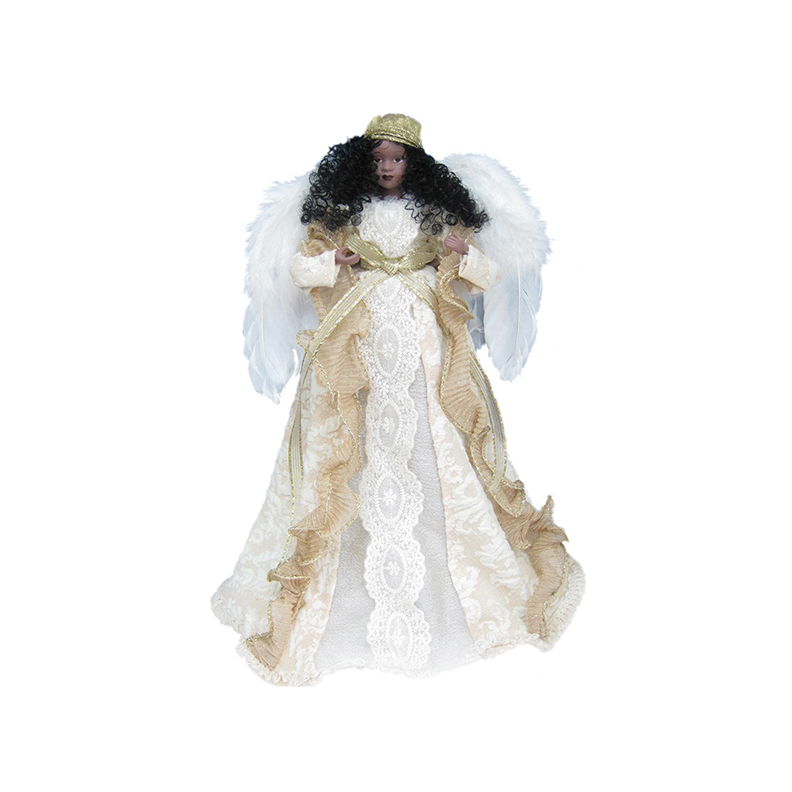 14 in. Black Cream & Gold Angel Tree Top