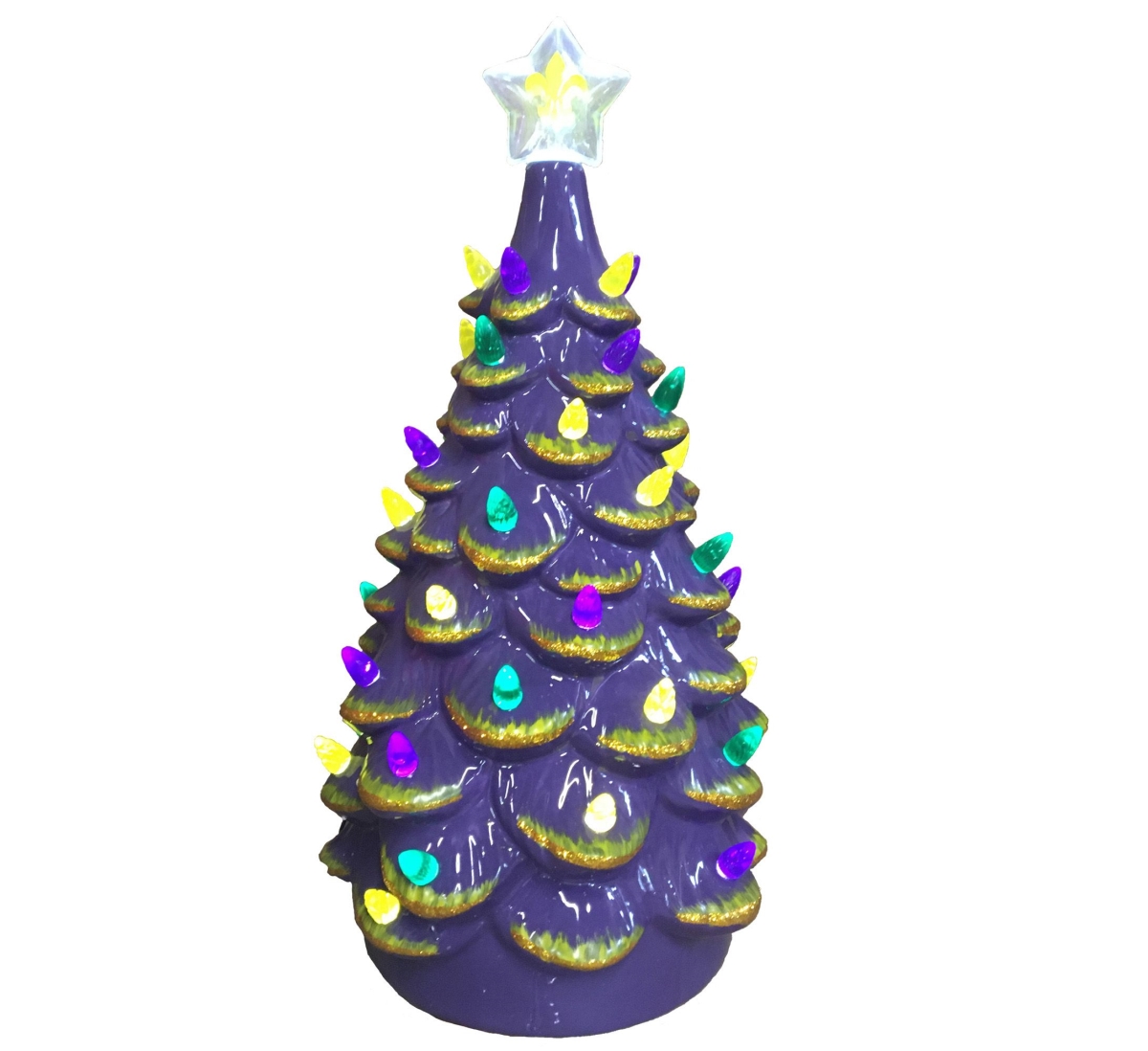 14 in. Lighted Ceramic Mardi Gras Tree