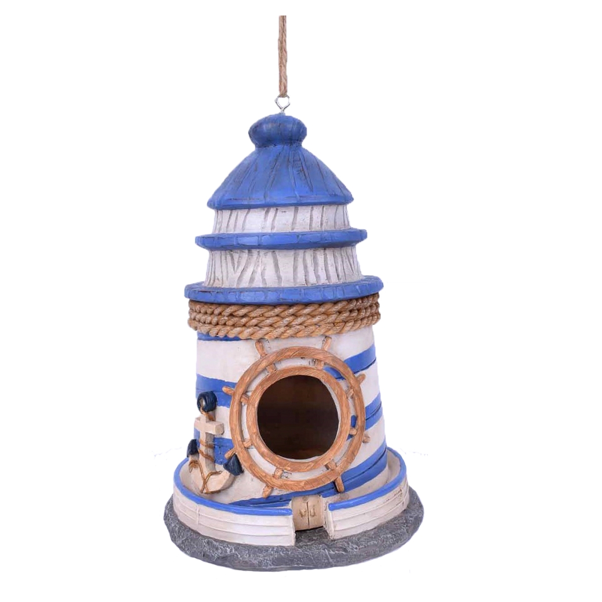 Picture of Santas Workshop 38624 8.5 in. Resin Blue & White Lighthouse Bird House