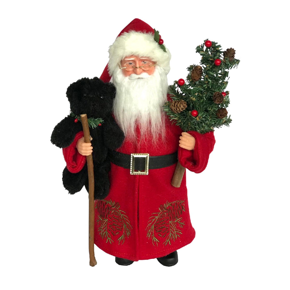 15 in. Pine Cone Santa & Black Bear
