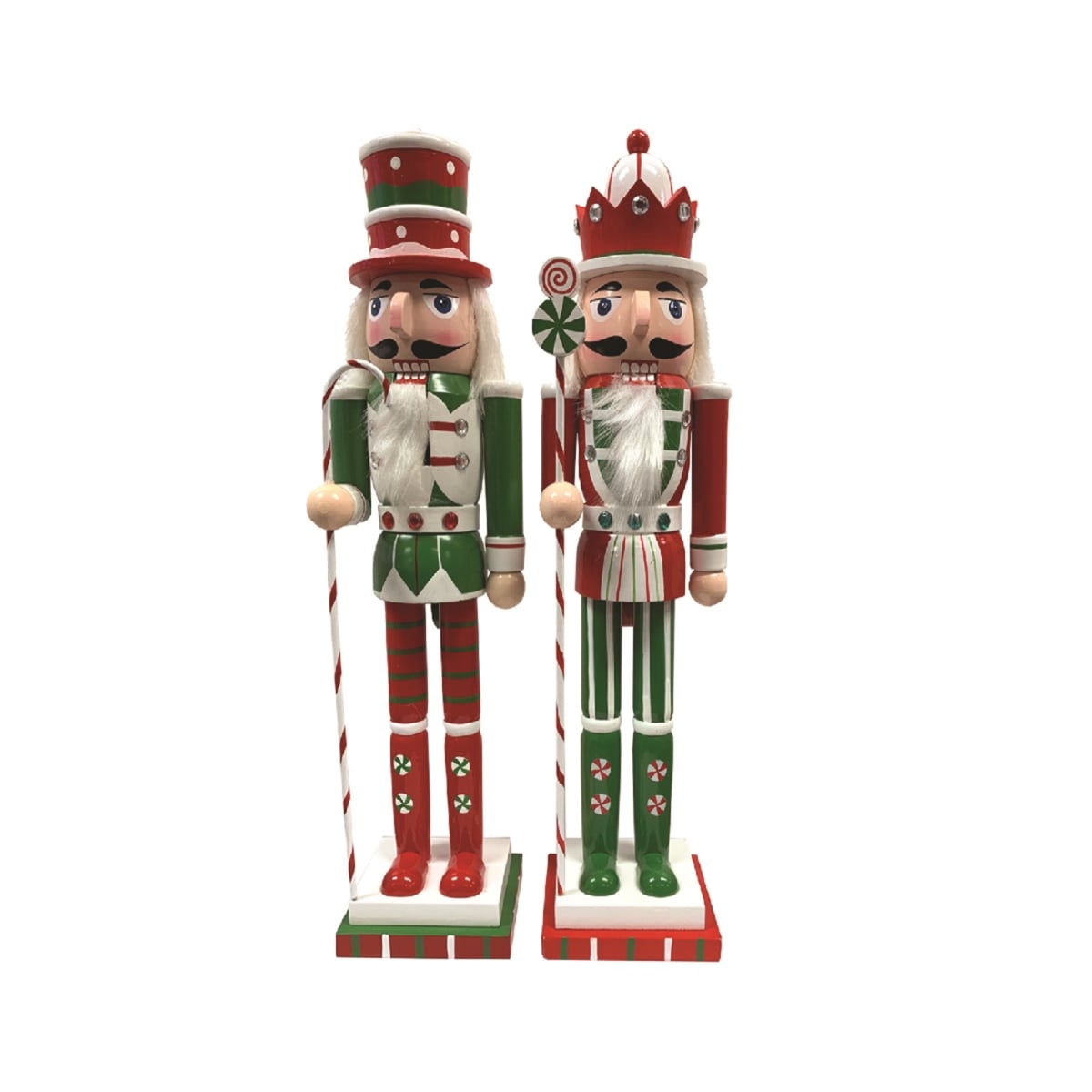 14 in. Red & Green Peppermint Nutcrackers - Set of 2