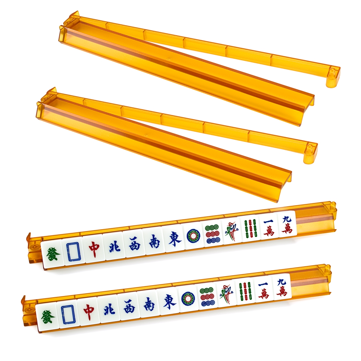 Picture of Sterling Games 3893TRA-4 Sterling Games Translucent Orange Plastic Mah Jongg Racks with Pusher Arm~Set of 4