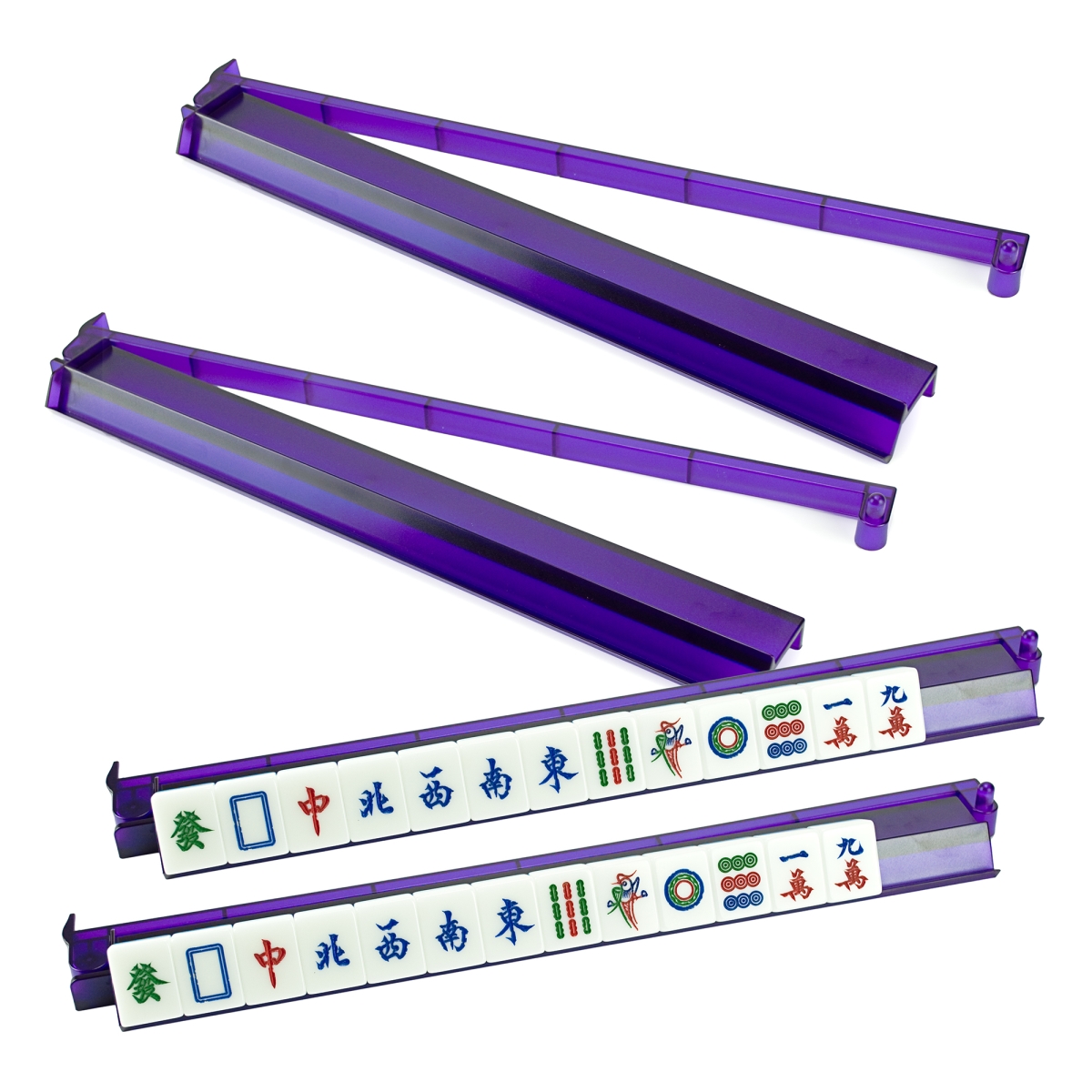 Picture of Sterling Games 3893TPU-4 Sterling Games Translucent Purple Plastic Mah Jongg Racks with Pusher Arm~Set of 4