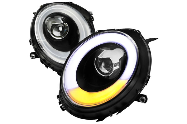 2LHP-MINI06JM-V2-TM 2007-2012 Mini Cooper Black Projector Headlights with Light Bar