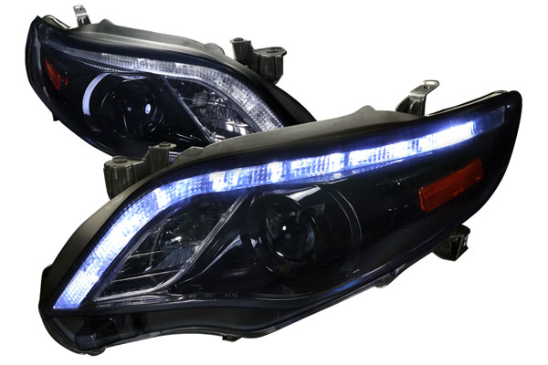 2LHP-COR11G-TM 2011-UP Toyota Corolla Projector Headlight Glossy Black Housing with Smoked Lens