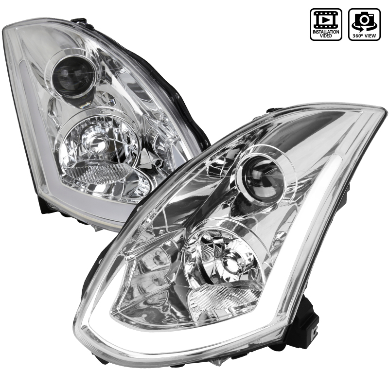 LHP-G35032-SQ-RS Sequential 2 Door Models with Factory Xenon Projector Head-Light for 2003-2005 Infiniti G35 - Chrome