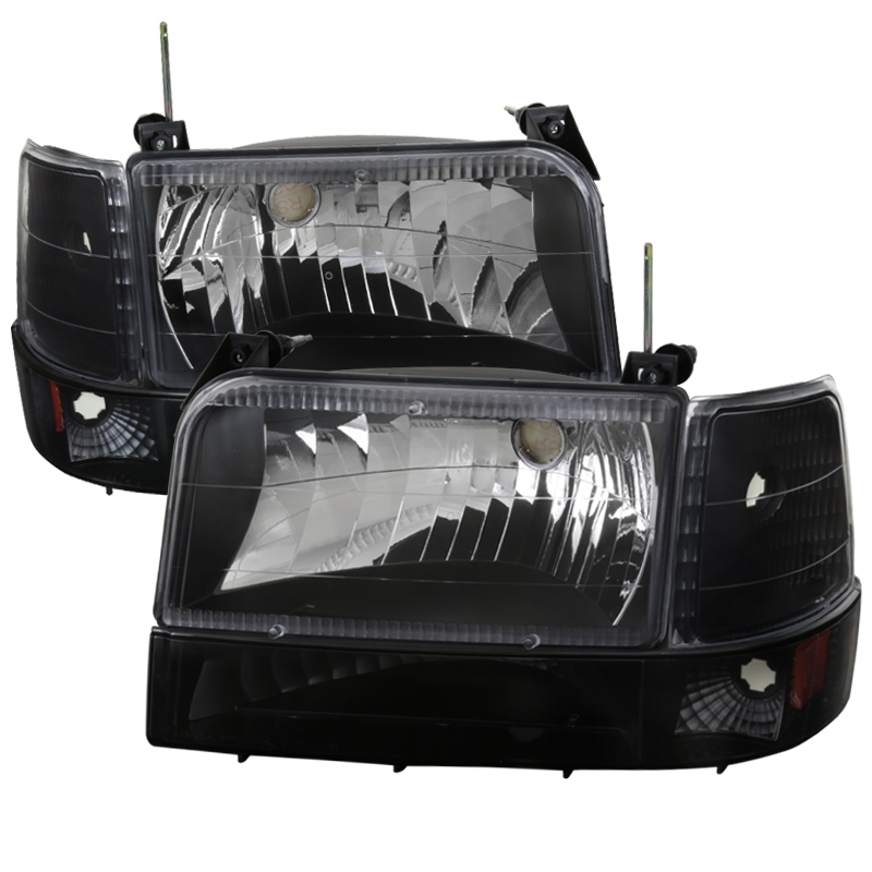 Head Light with Bumper & Corner Lights for 1992-1996 Ford F150 - Black
