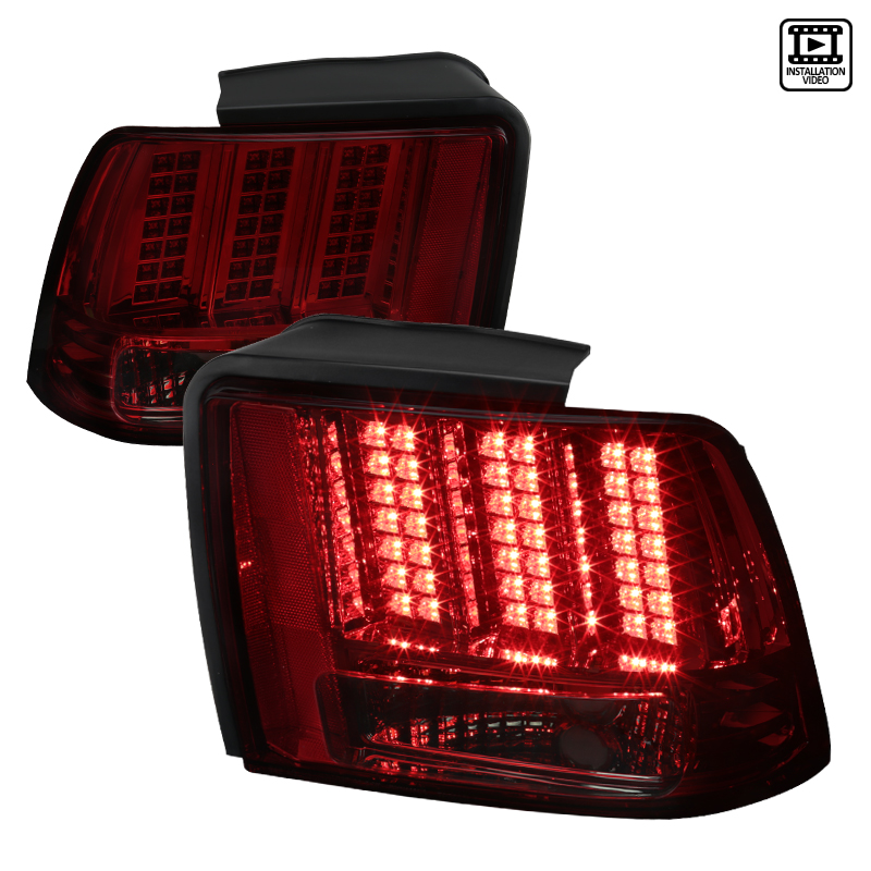 LT-MST99RGLED-SQ-RS Facelift Sequential LED Tail Lights for 1999-2004 Ford Mustang - Red & Smoke