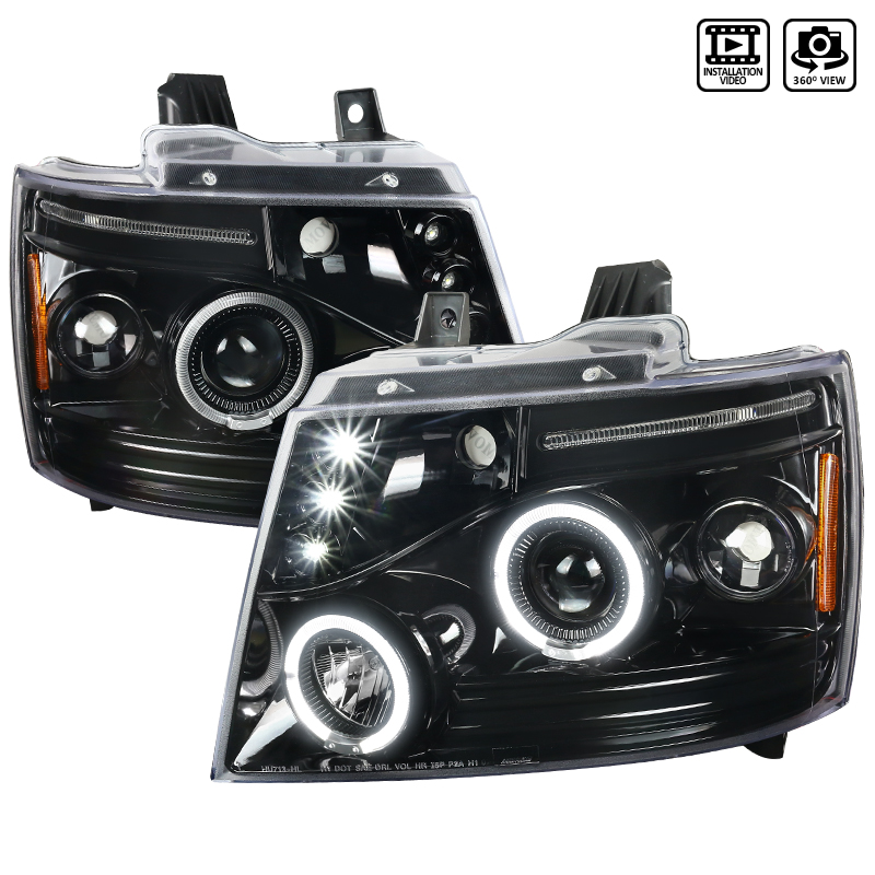 2LHP-AVA07BK-TM Projector Head-Light for 2007-2013 Chevrolet Avalanche - Glossy Black