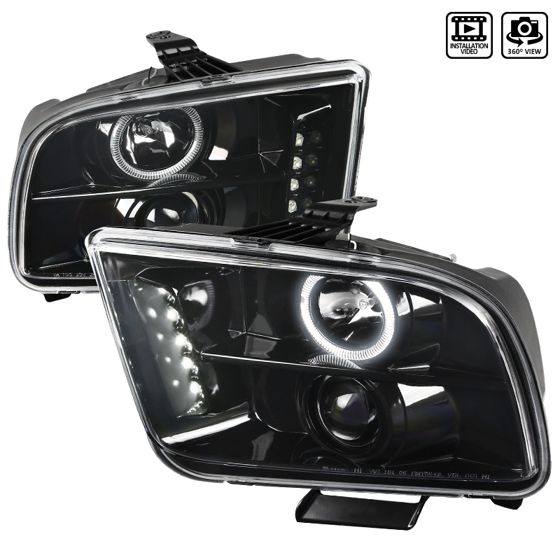 LHP-MST05BK-TM Projector Head-Light for 2005-2009 Ford Mustang - Glossy Black