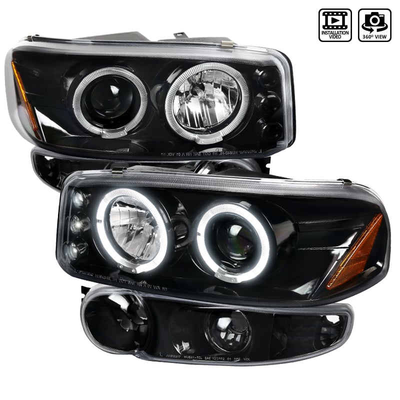 2LBLHP-DEN00BK-TM Projector Head-Lights with Corner Lights for 2000-2006 GMC Denali - Glossy Black