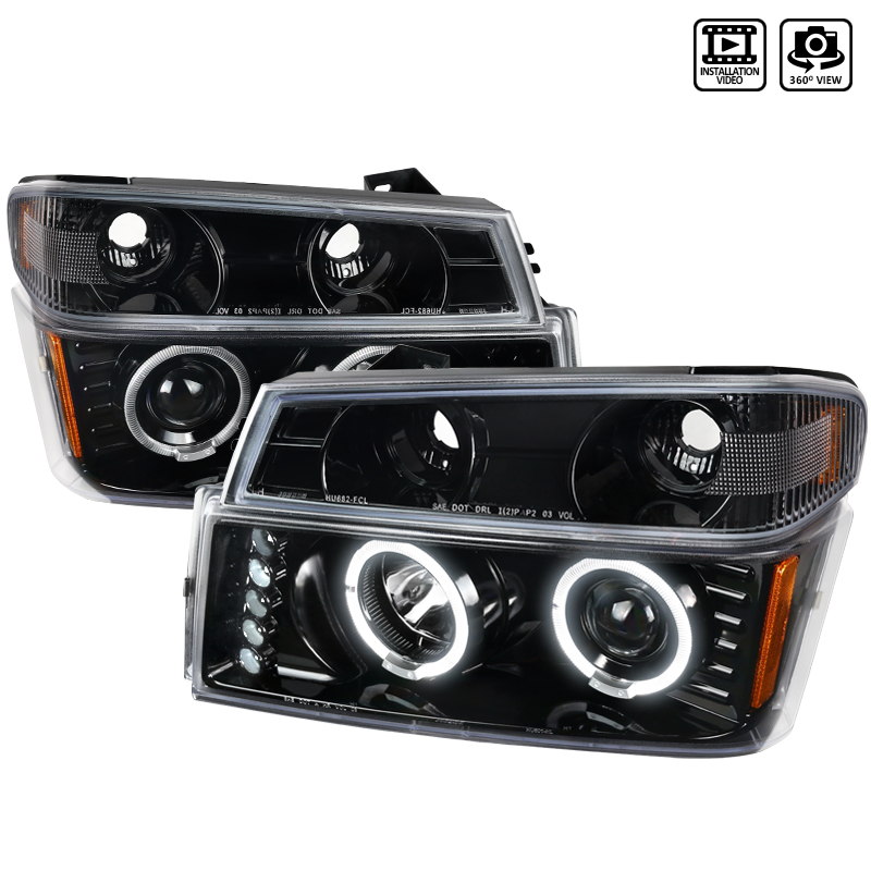 2LCLHP-COL04HBK-TM Projector Head-Lights with Corner Lights for 2004-2011 Chevrolet Colorado Canyon - Glossy Black