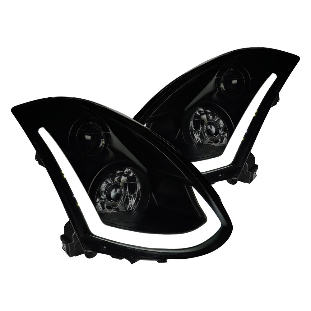 LHP-G35032SM-SQ-RS Chrome & Smoke Sequential LED DRL Bar Projector Headlights for 2003-2007 Infiniti G35