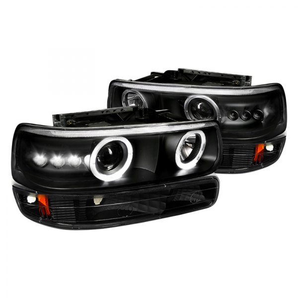 Projector Smoke Head Light & Amber Smoke LED Bumper Lights for 1999-2002 Chevy Silverado