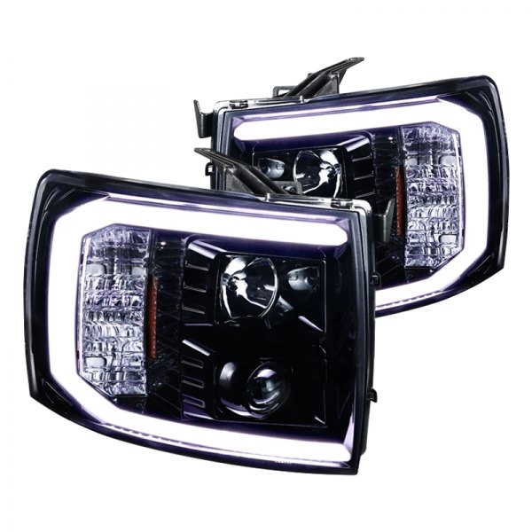 2LHP-SIV07G-G2-TM LED Bar Projector Head Lights for 2007-2013 Chevy Silverado - Glossy Black with Clear Lens