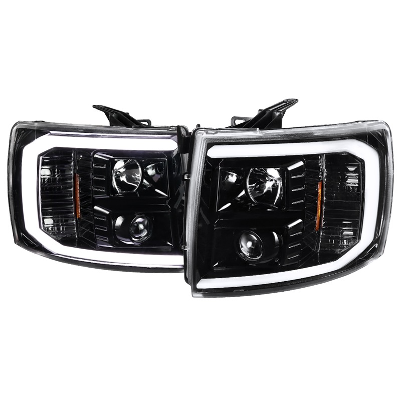 2LHP-SIV07BK-G2-TM LED Bar Projector Glossy Black Headlights with Clear Lens for 2007-2013 Chevy Silverado 1500