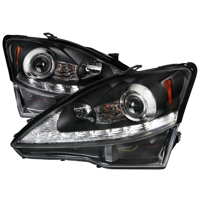 2LHP-IS25006JM-SQ-TM LED Black Housing Projector Headlights with Clear Lens for 2006-2009 Lexus IS