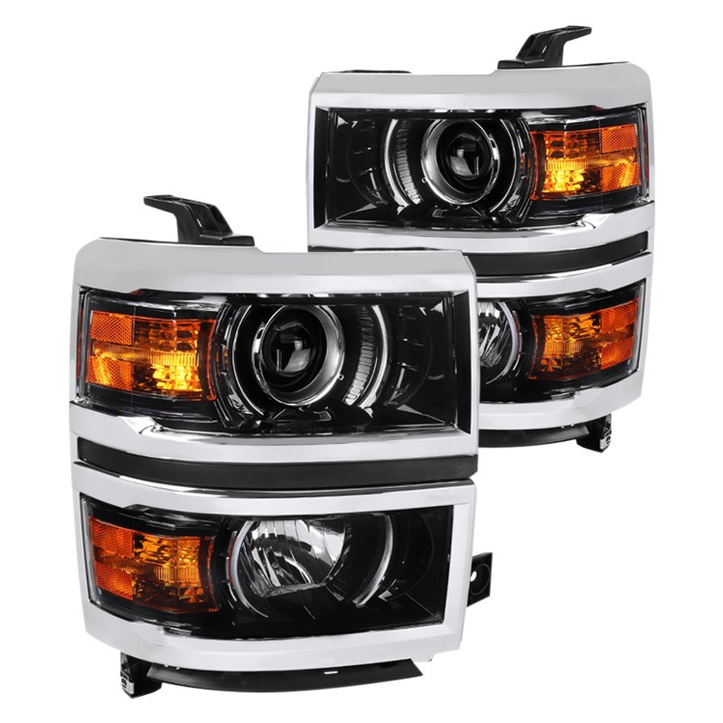 2LHP-SIV14BK-C-GO Projector Headlight with Clear Lens for 2014-2015 Chevy Silverado 1500, Glossy Black