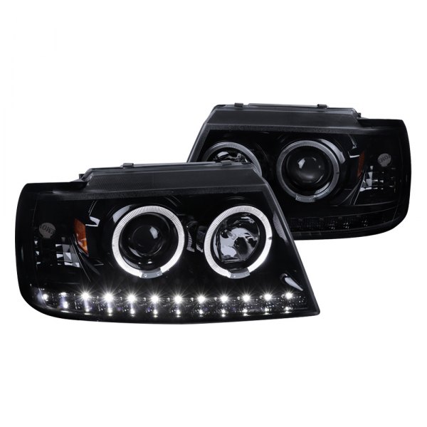 2LHP-EPOR02G-TM Full Glossy Black Housing with Light Smoke Projector Headlights for 2002-2005 Ford Explorer