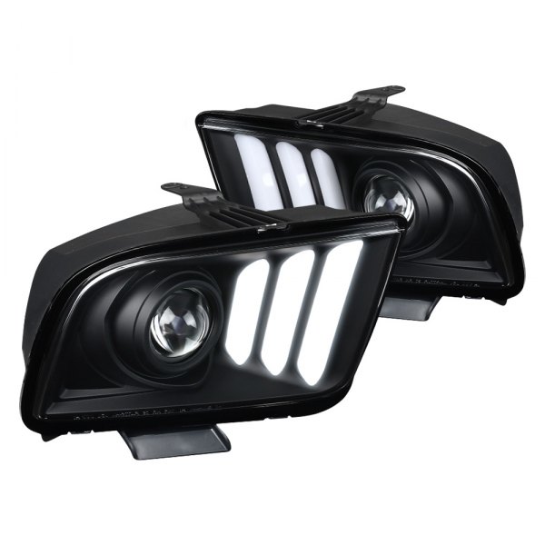 LHP-MST05G-G2-TM Glossy Black Housing Light Smoke Lens Light Bar Projector Headlights for 2005-2009 Ford Mustang