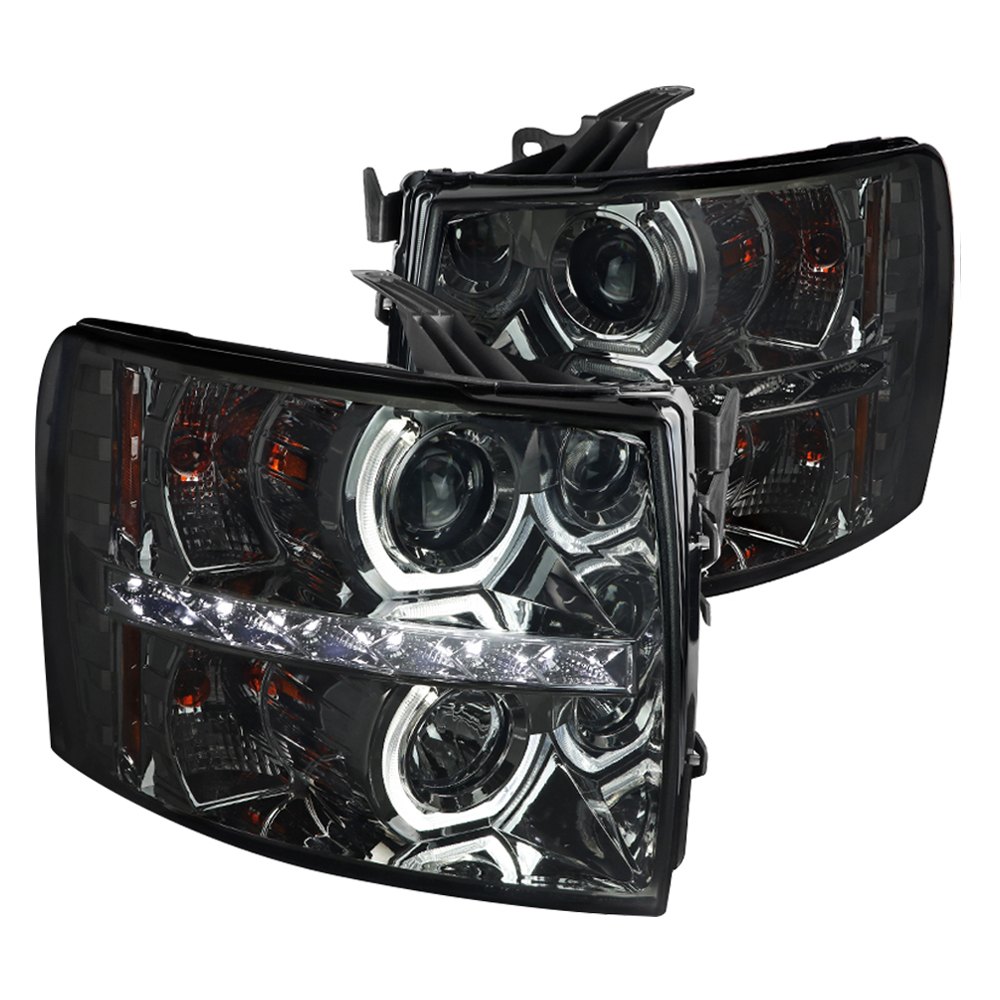 Halo Projector Headlight for 2007-2013 Chevy Silverado 1500, Smoke